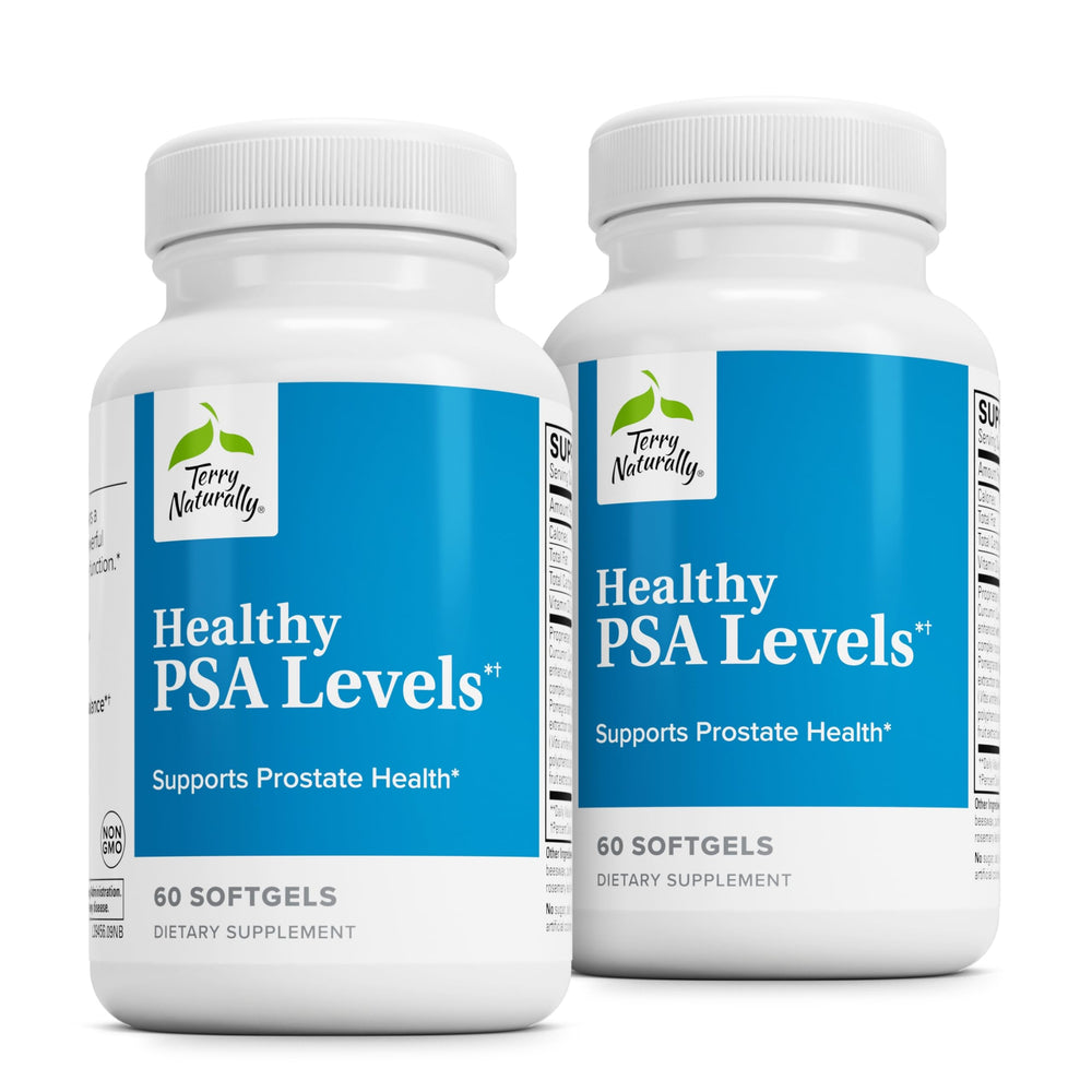 Product image showing Terry Naturally Healthy PSA Levels bottle with 60 softgels