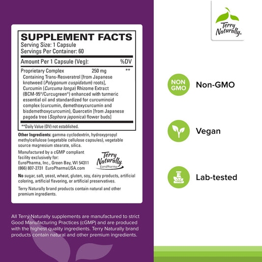 Front view of Terry Naturally Resveratrol Complex bottle