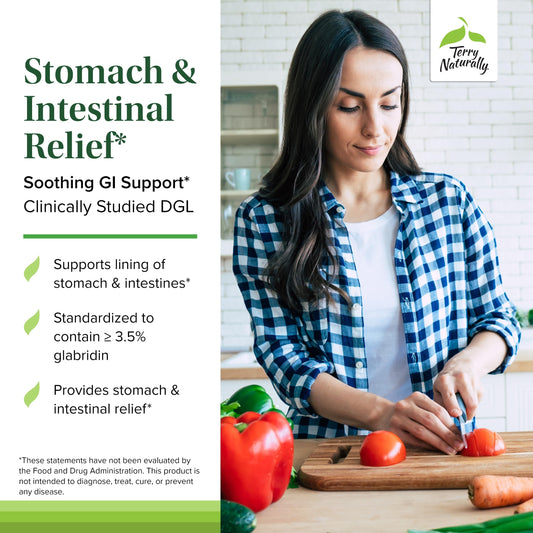 Close-up of Terry Naturally Stomach & Intestinal Relief bottle label