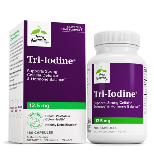 Front view of Terry Naturally Tri-Iodine bottle