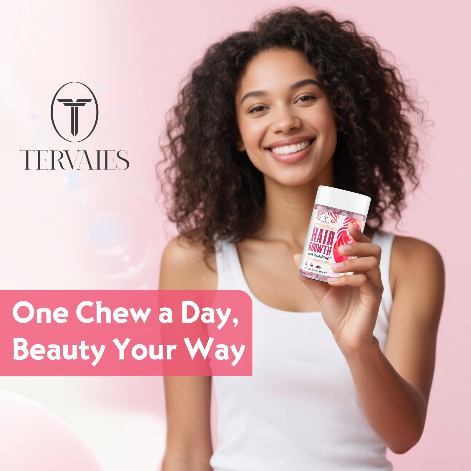 Product packaging and branding for Tervaies hair growth chews