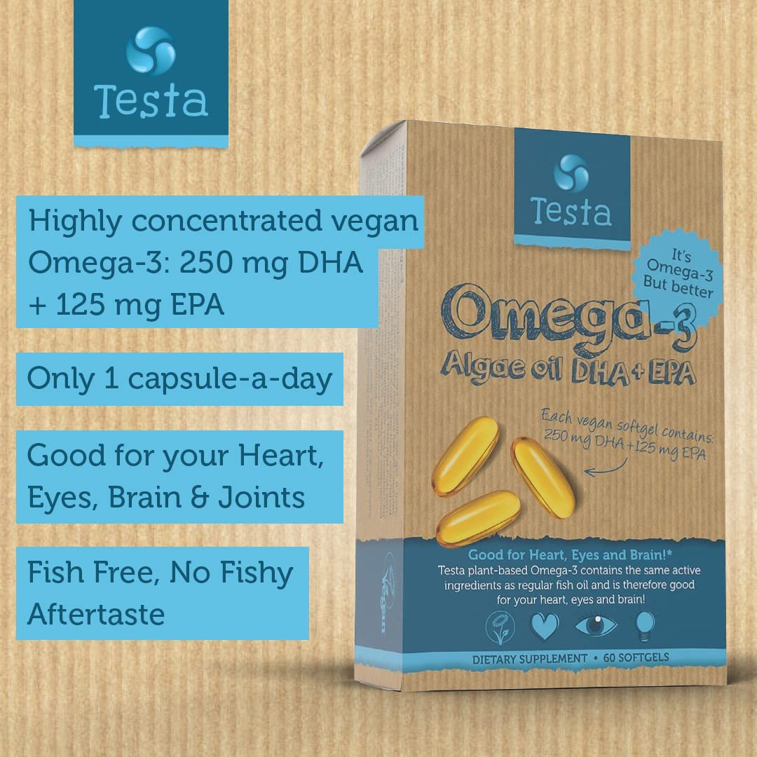 Eight Testa Omega-3 bottles arranged as an 8-pack
