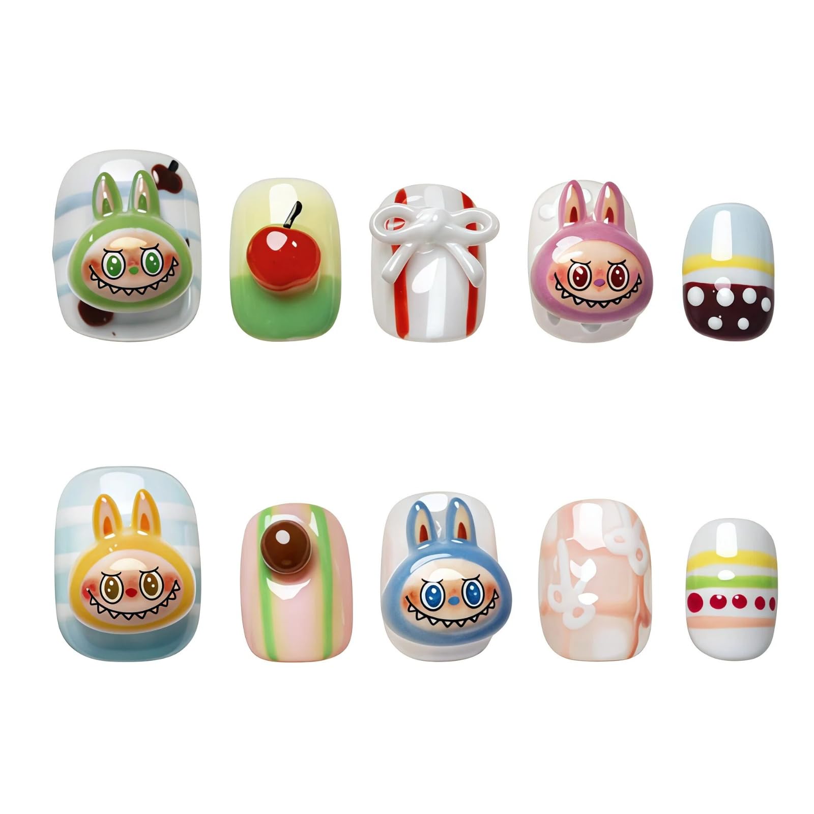 Tesytto 3D cherry press-on nails in short square with charms for fast chic looks