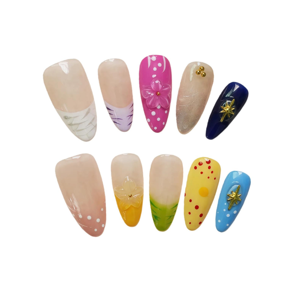 Tesytto almond-shaped nails perfect for spring and summer outfits.
