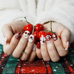 Tesytto nails with cherry apple accents adding whimsical charm