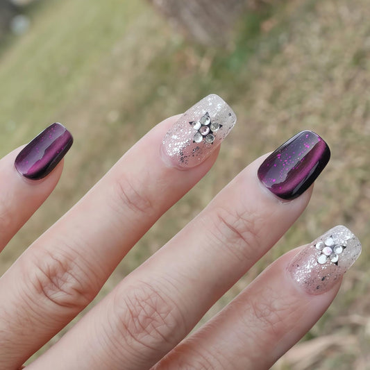 Tesytto Neon press-on nails con 3D stars y rhinestones para brillo festivo