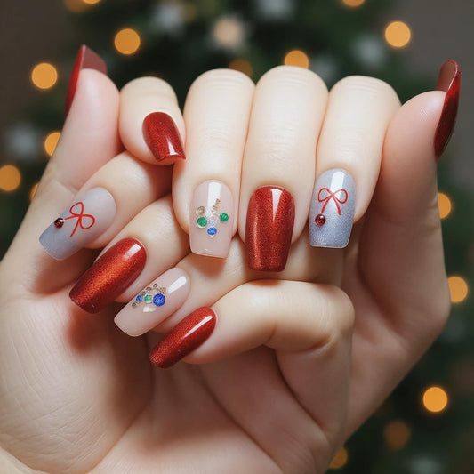 Tesytto Valentine blue glitter accent nails for festive sparkle.