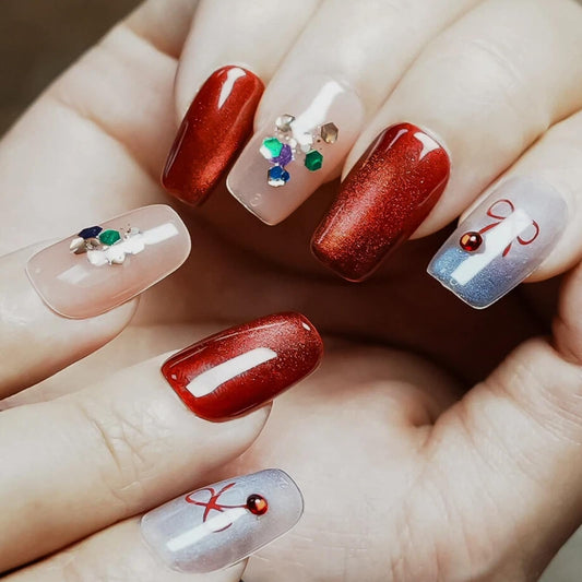 Tesytto Valentine blue glitter nails with cat eye blend for holiday sparkle
