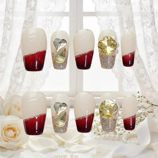 Tesytto Valentine nails with red French tips for a chic engagement-ready look