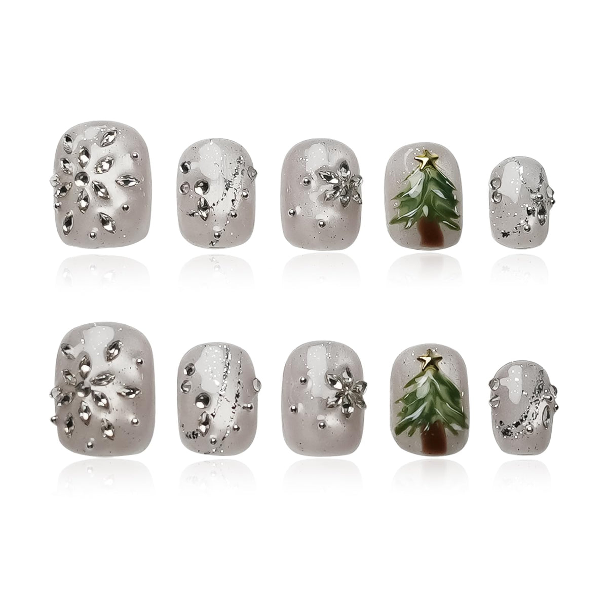 Tesytto Winter Bling nails with a 3D snowflake design for a festive manicure.