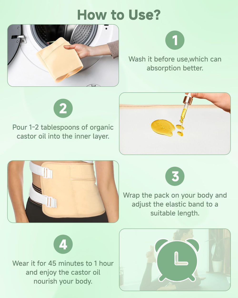 Adjustable Velcro castor oil pack wrap design
