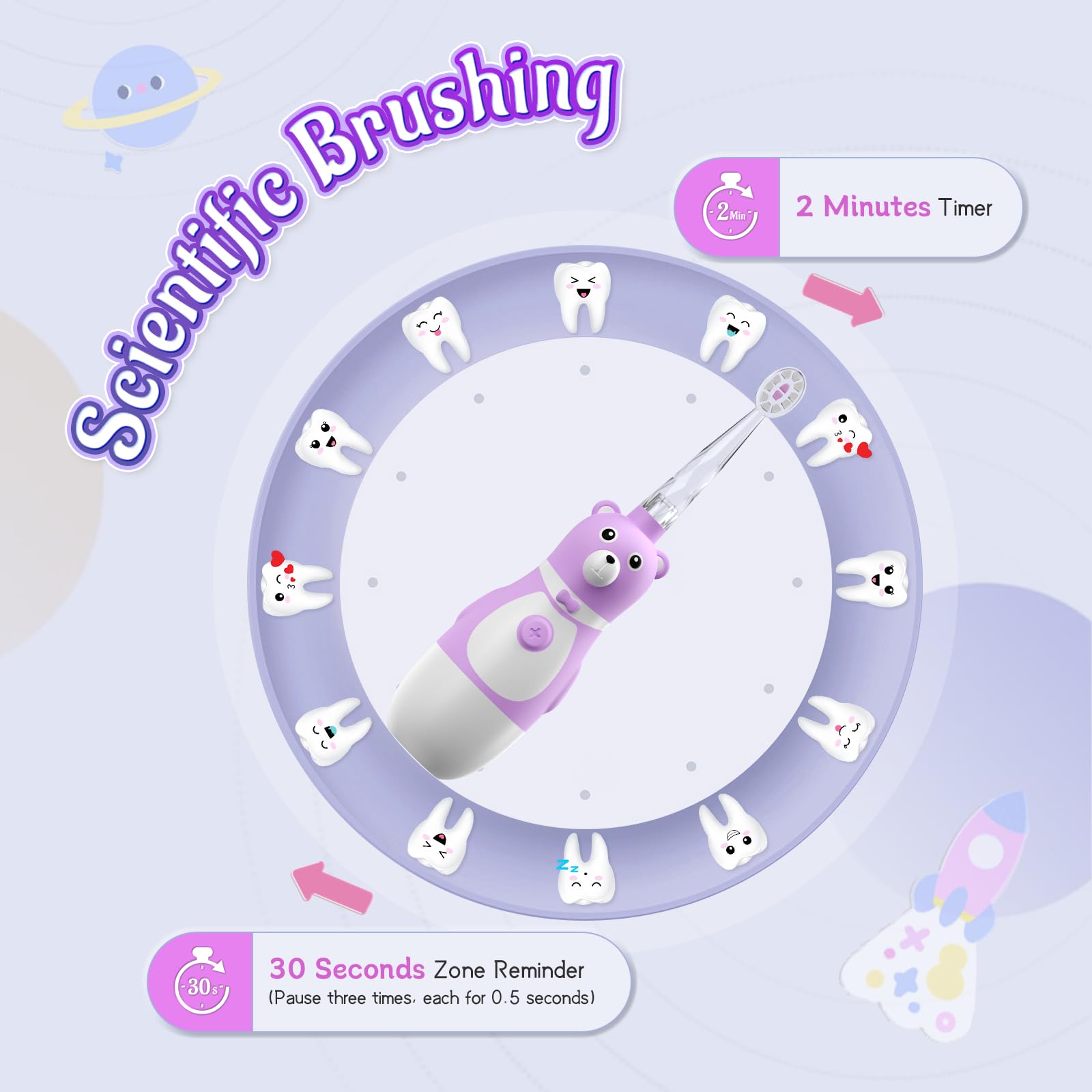 Ultra-soft bristles and gentle sonic cleaning for kids