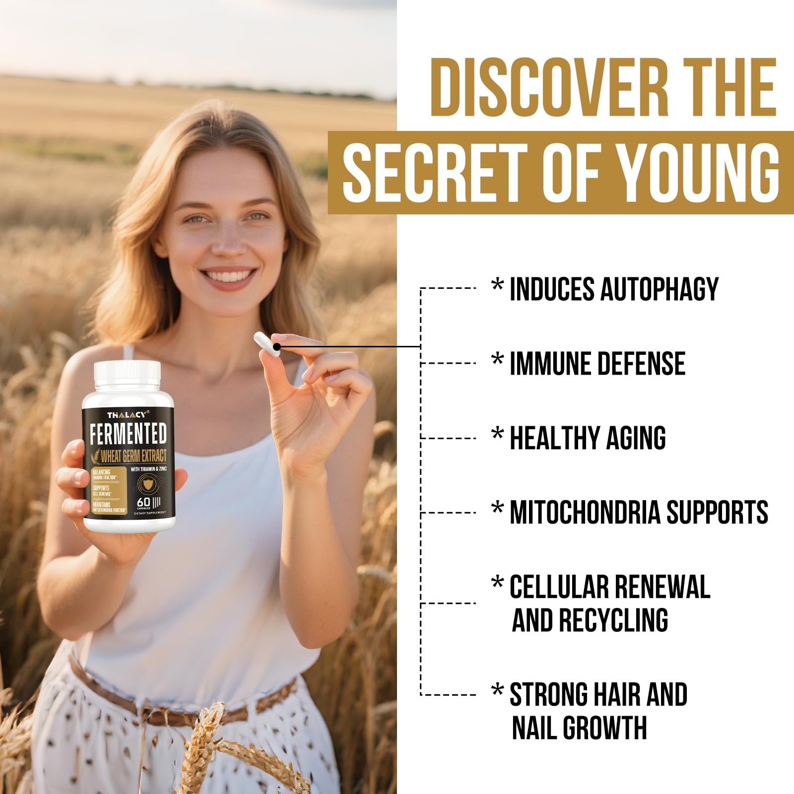 Thalacy vegan logo on wheat germ product packaging