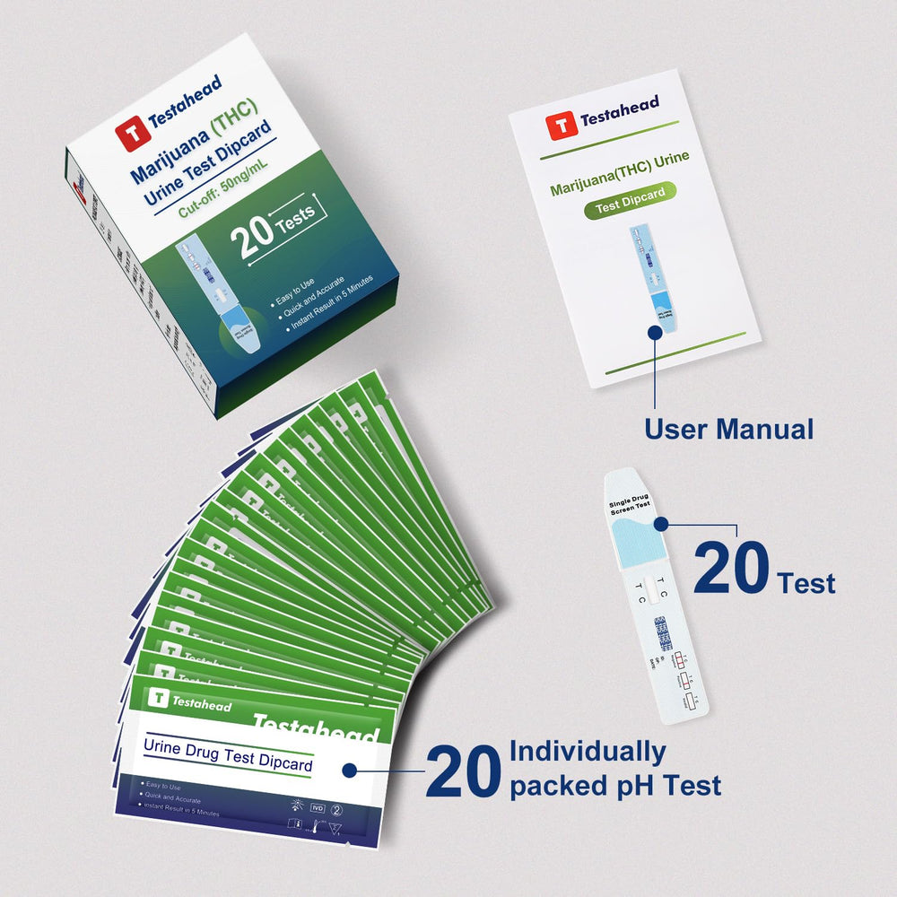 Instruction manual and packaging for THC test kit