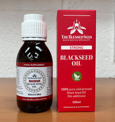 Close-up label of The Blessed Seed Black Seed Oil 100ml