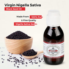 Product packaging front and back for The Blessed Seed Black Seed Oil