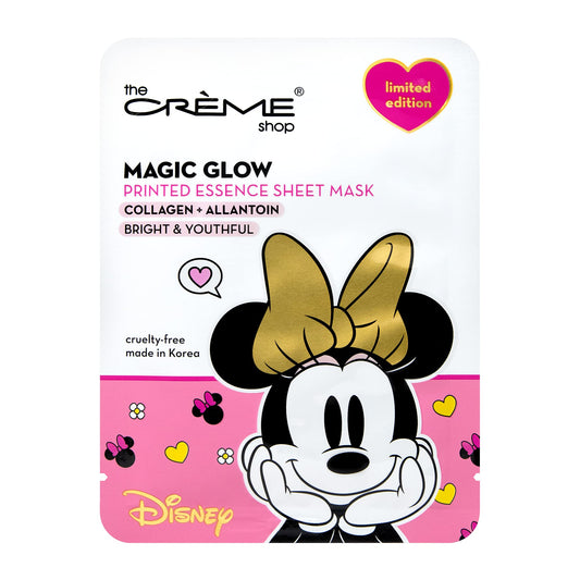 The Crème Shop Minnie’s Magic Glow printed mask close-up, Minnie design nourishes skin