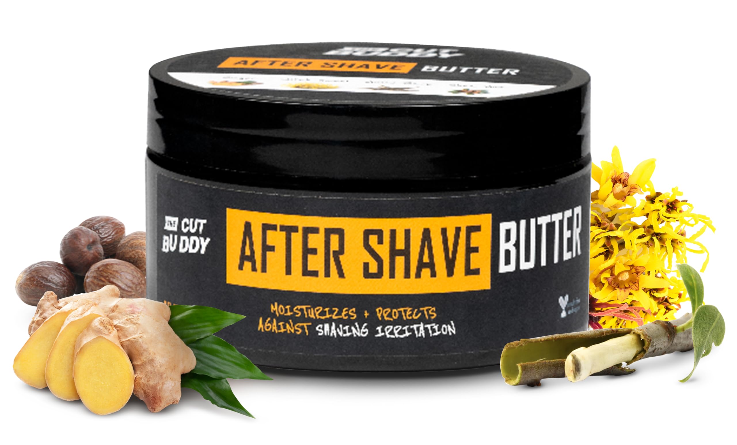 The Cut Buddy after shave butter jar close-up for post-shave moisture.
