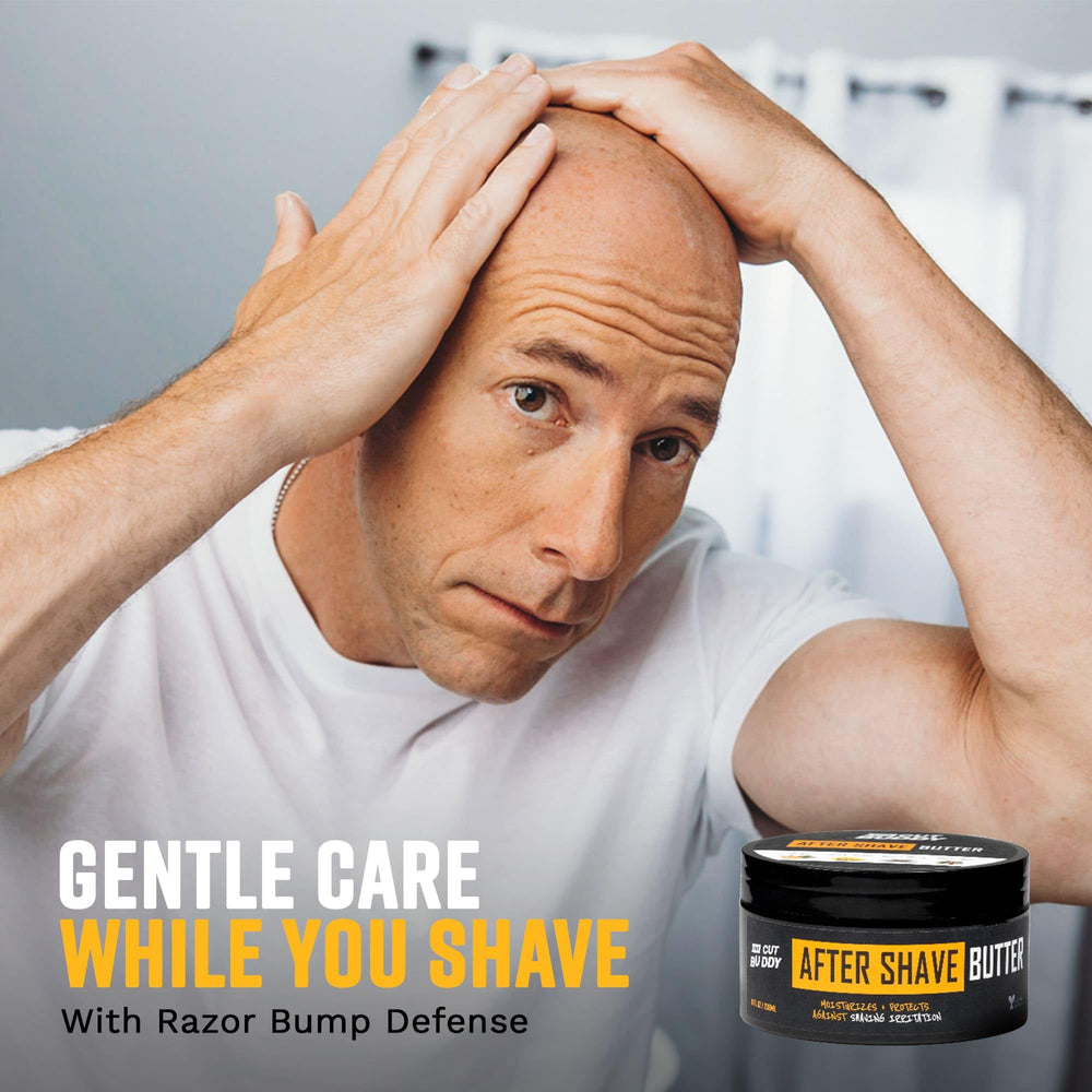 Witch hazel bottle highlighting soothing care in The Cut Buddy formula.