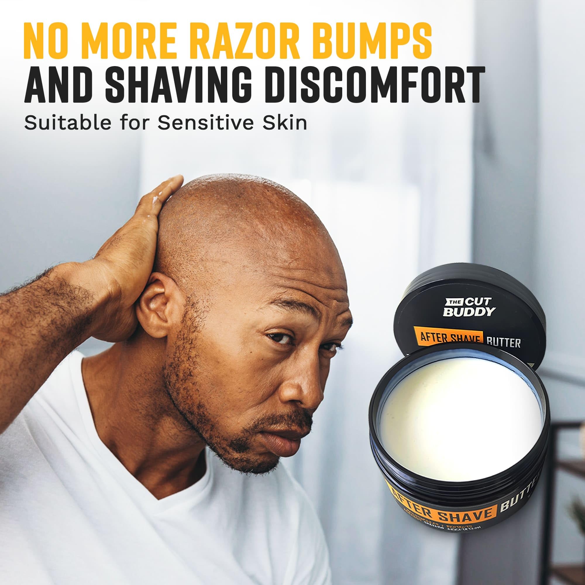 Dispensing The Cut Buddy moisturizer to hydrate freshly shaved skin.