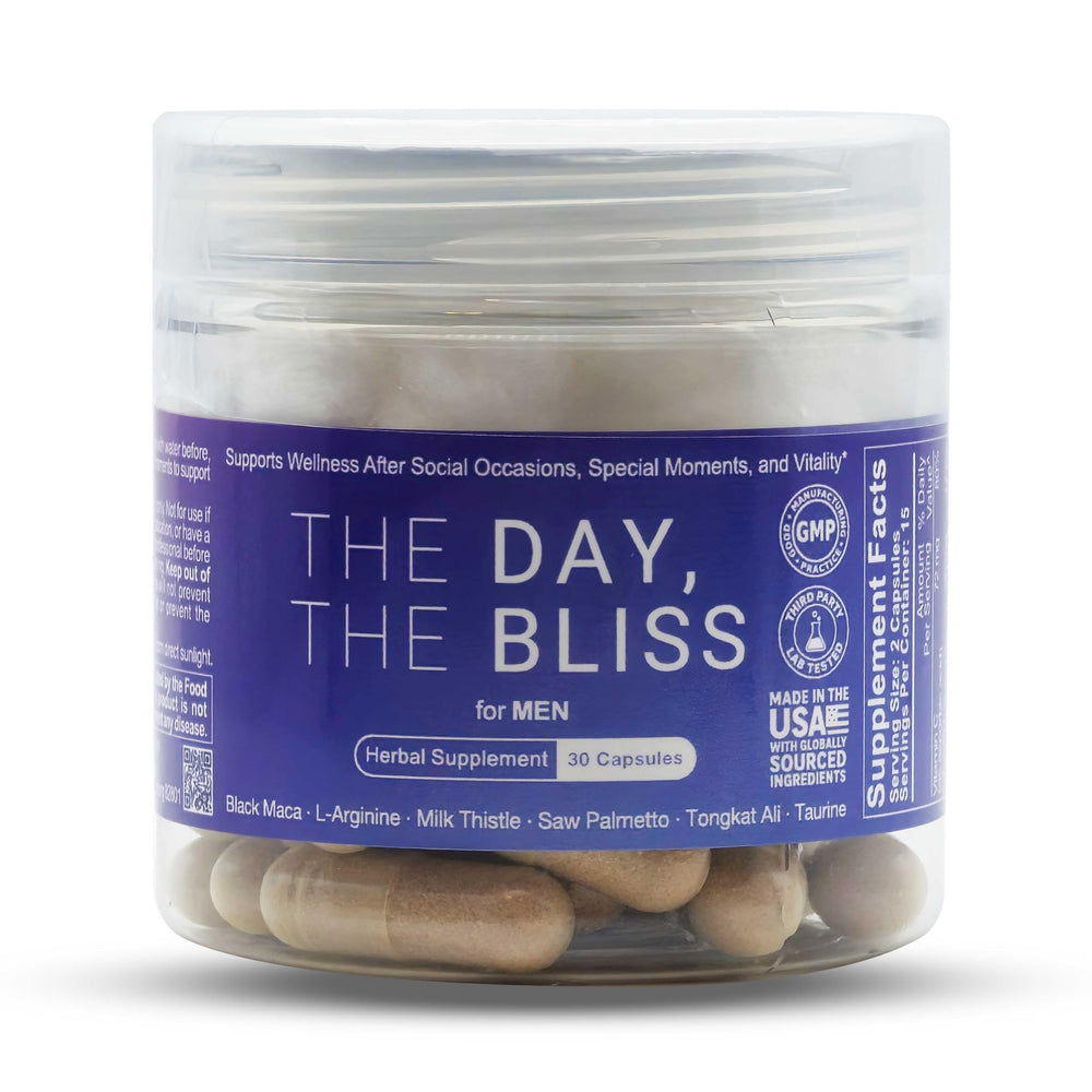 The Day The Bliss as-needed bottle front for situational wellness.