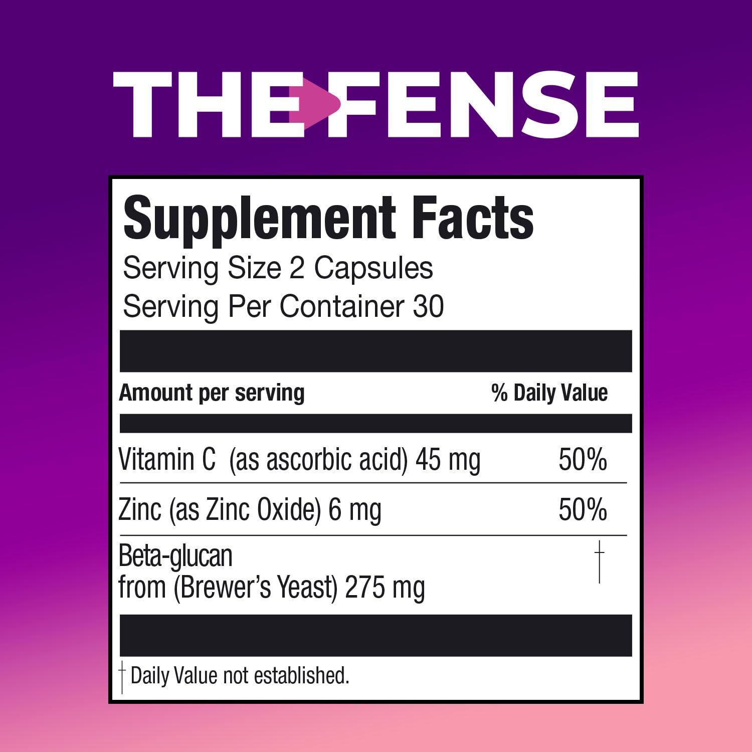 Back of THE-FENSE bottle showing nutrition facts