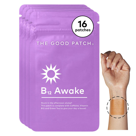 The Good Patch B12 Awake Patch packaging with four resealable pouches