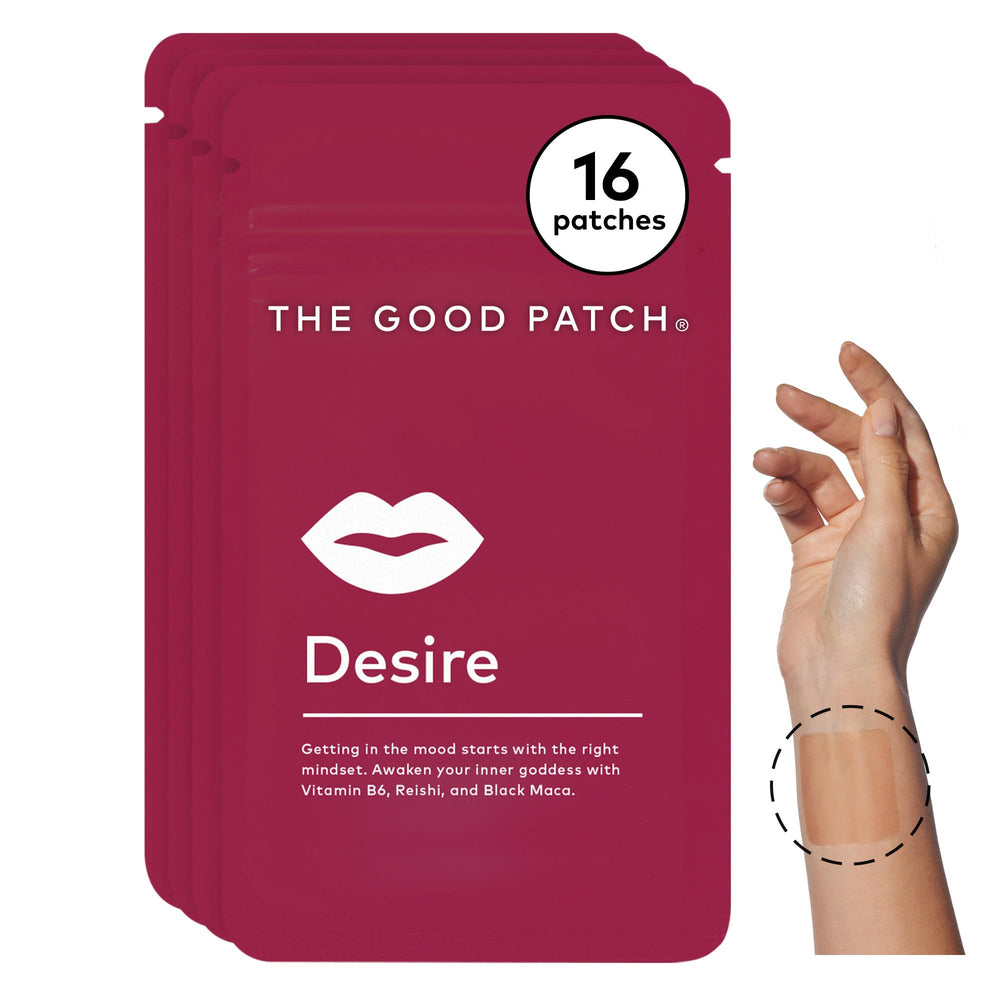 The Good Patch Desire patch packaging with four patches in a resealable pouch