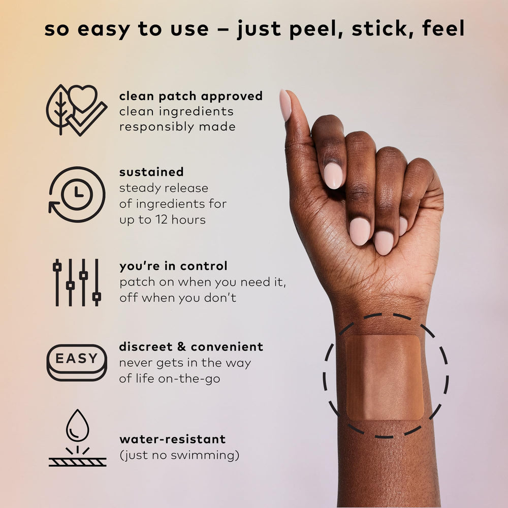 The Good Patch Rescue Patch worn on skin, illustrating comfortable all-day wear.