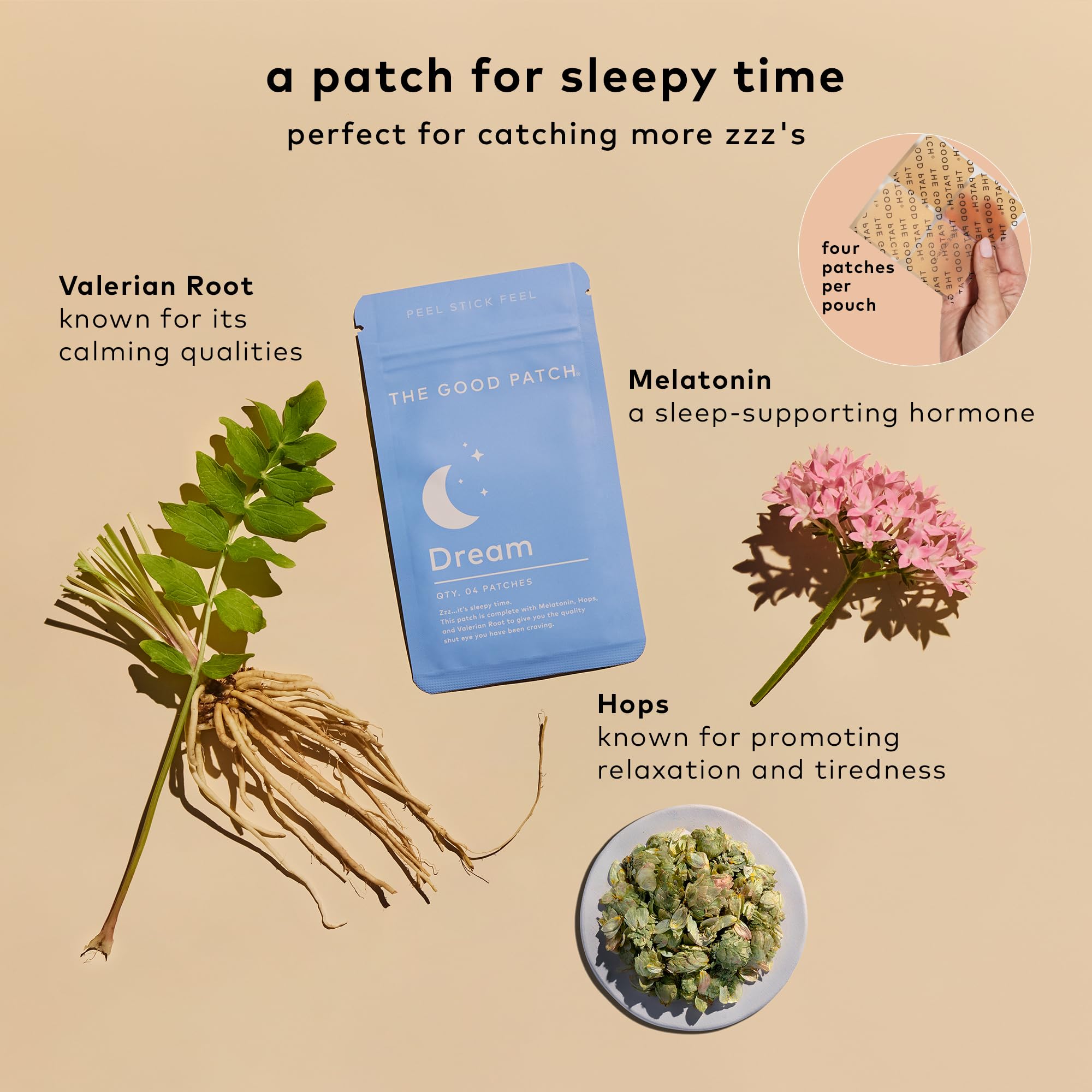 The Good Patch sleep patch front view, showing compact design for overnight use.