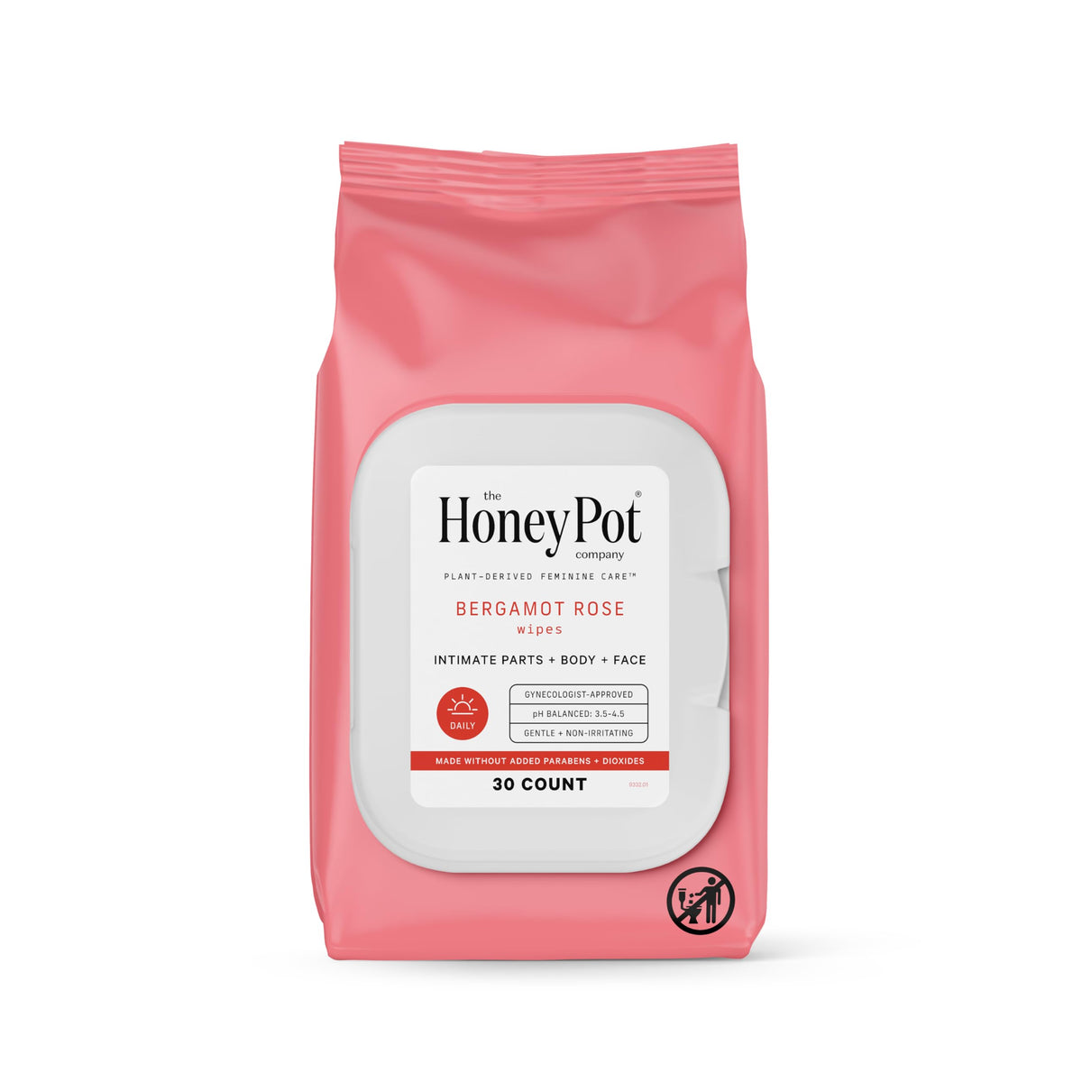 The Honey Pot Bergamot Rose wipes pack closeup for daily freshness