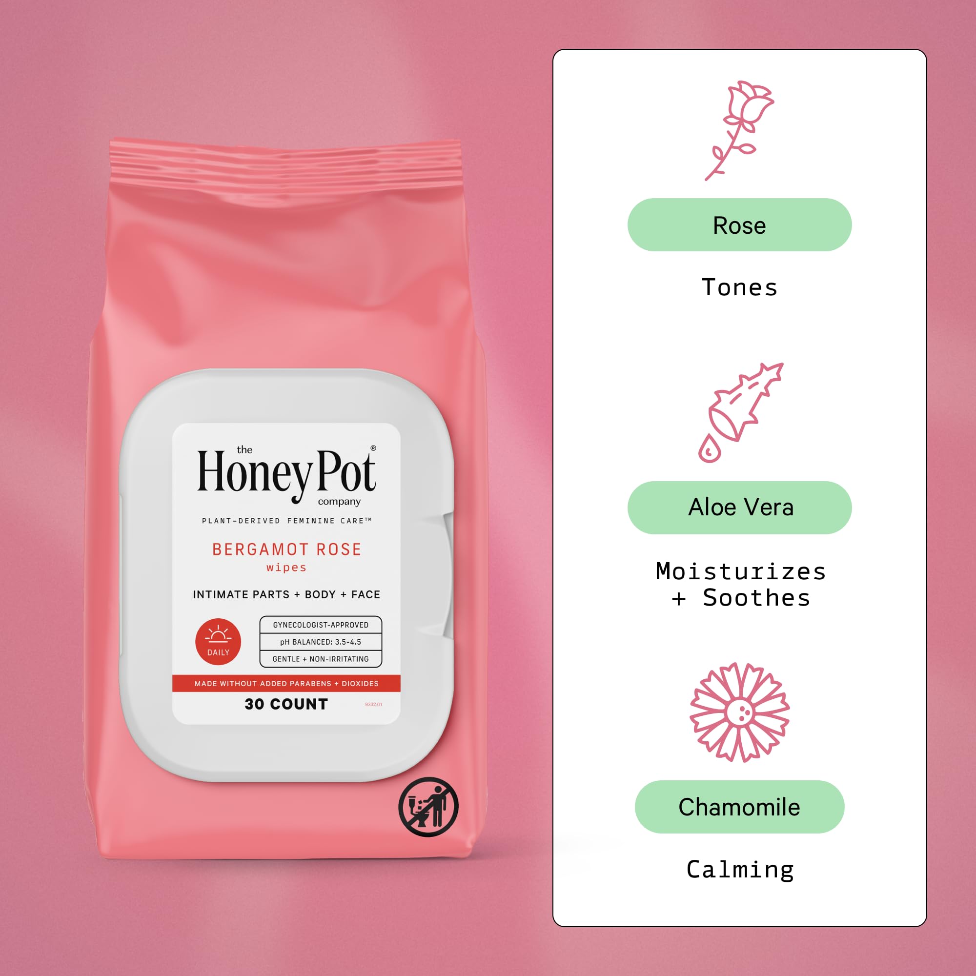 The Honey Pot Bergamot Rose wipes resealable pack for travel