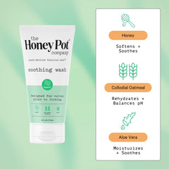 The Honey Pot colloidal oatmeal wash ingredients close-up highlighting hydration and pH balance