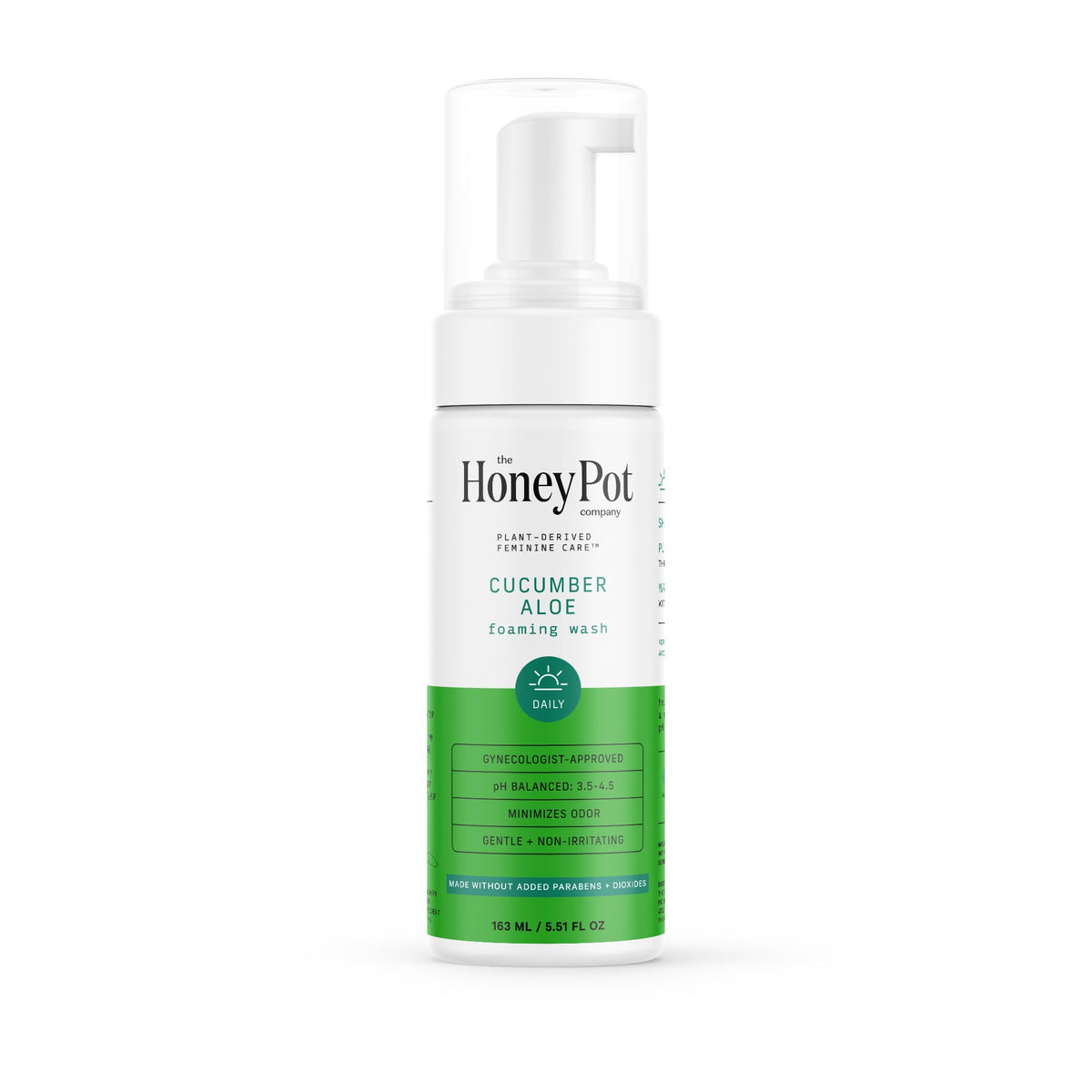 The Honey Pot Company cucumber aloe feminine wash bottle pour for gentle cleansing and balance.