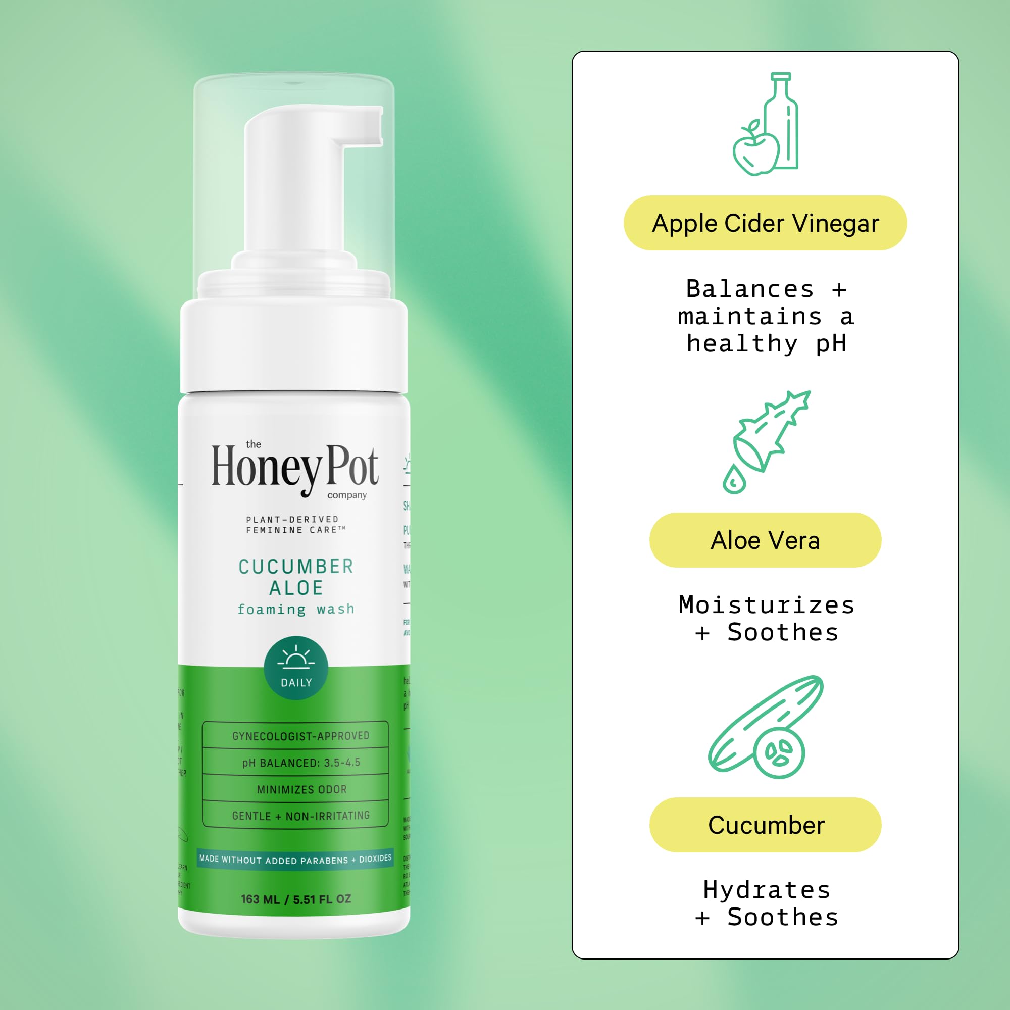 The Honey Pot Company feminine wash foaming action for quick, thorough cleansing.
