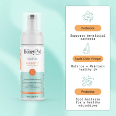 The Honey Pot Prebiotic Wash foaming lather demonstrates rich cleansing foam for daily use