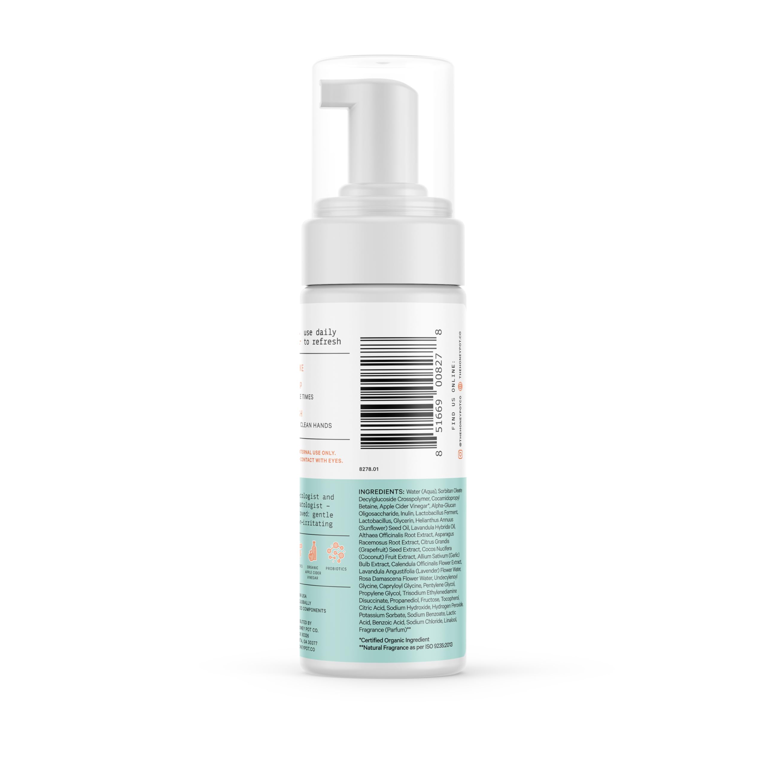 The Honey Pot Prebiotic Wash texture closeup hints creamy non-irritating cleanse
