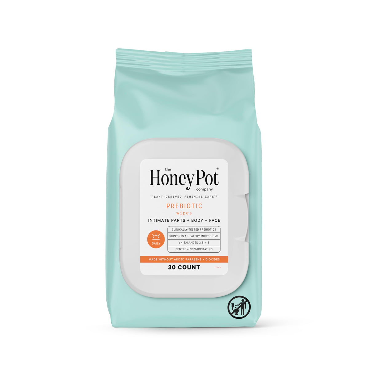 The Honey Pot Prebiotic Wipes bottle front for daily pH balance on intimate care