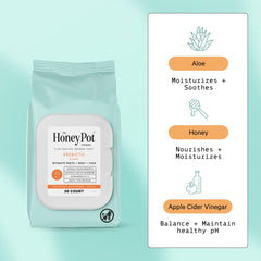 The Honey Pot Prebiotic Wipes pack closeup highlighting fragrance and gentle cleansing