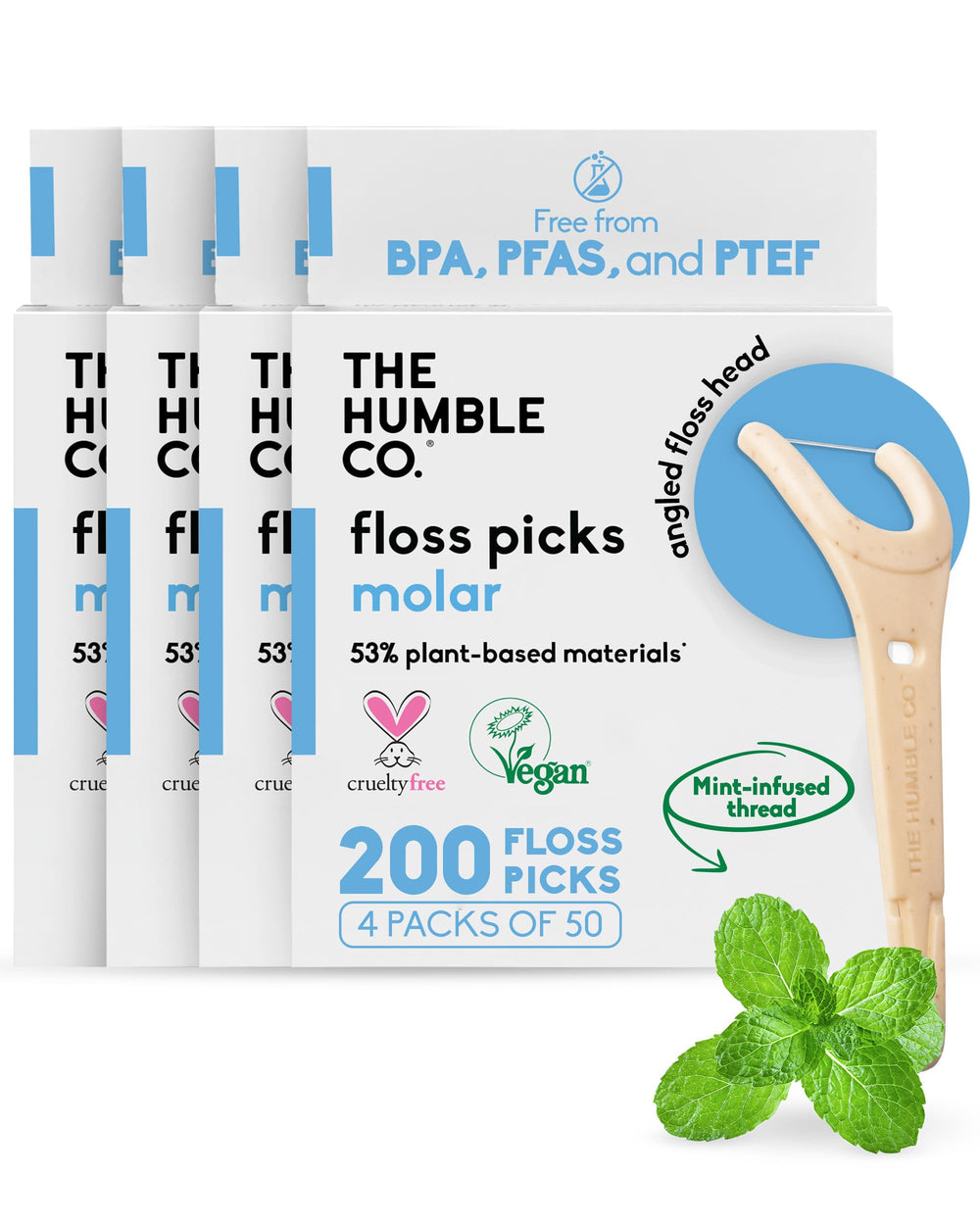 The Humble Co Molar Floss Picks Mint — angled flossers for molars and back teeth