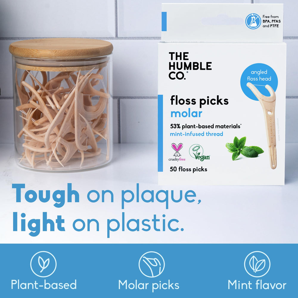 Angled floss head designed to reach back molars