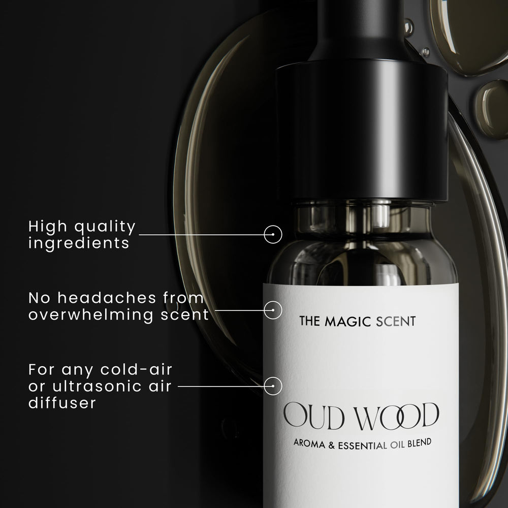 Top notes of saffron, bergamot, and rose in Oud Wood