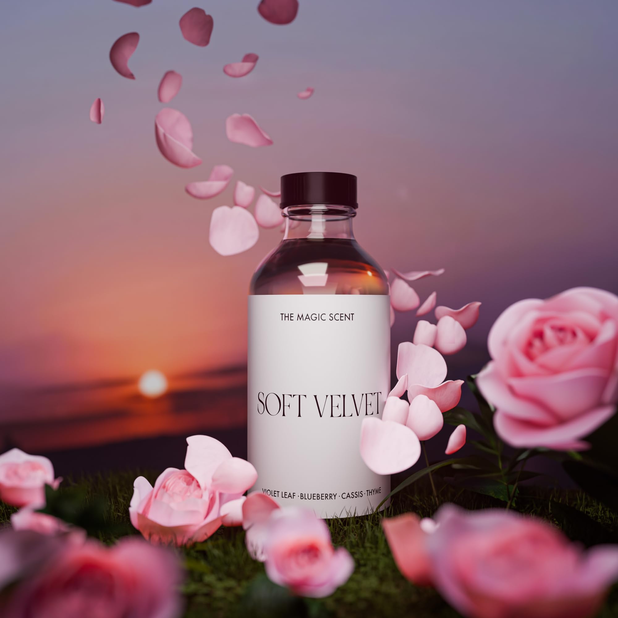 Scent notes illustration: Violet Leaf, Blueberry, Cassis, Thyme, Cedar, Jasmine, Cinnamon