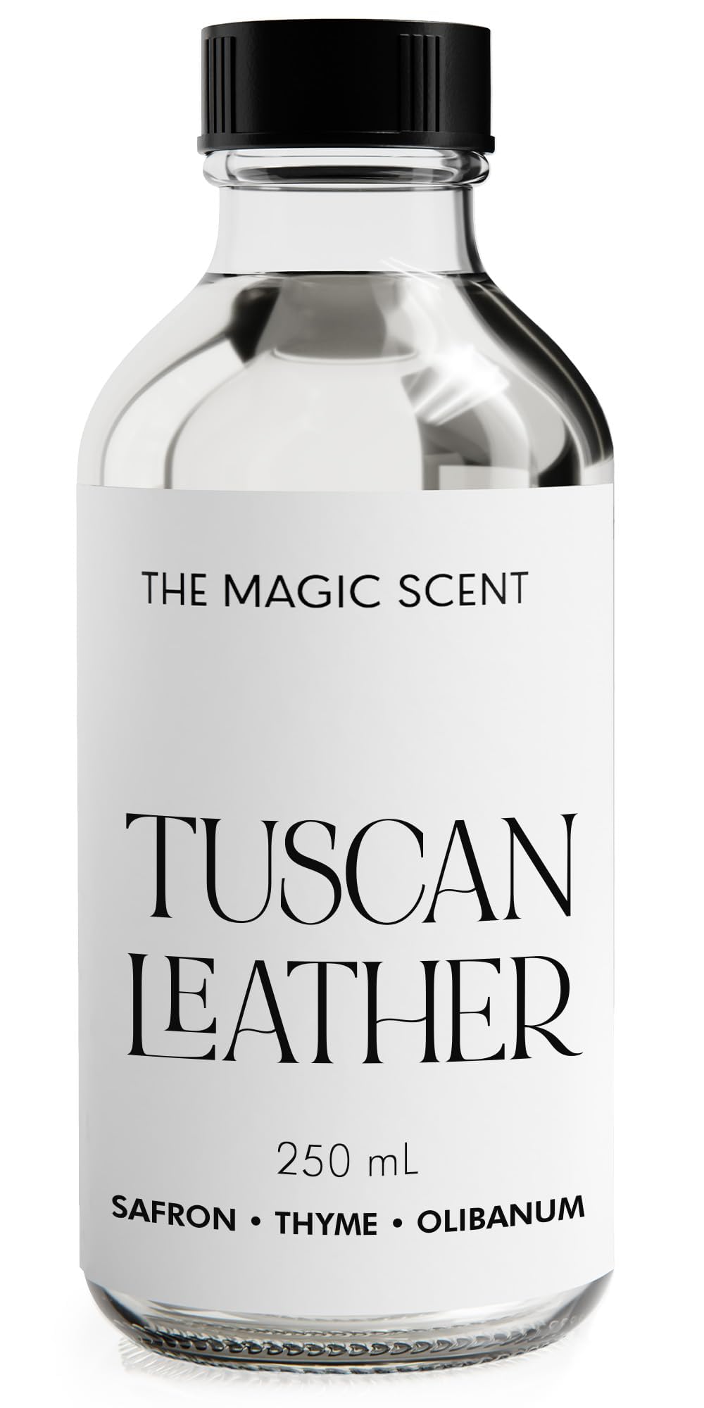 The Magic Scent Tuscan Leather diffuser oil bottle close-up