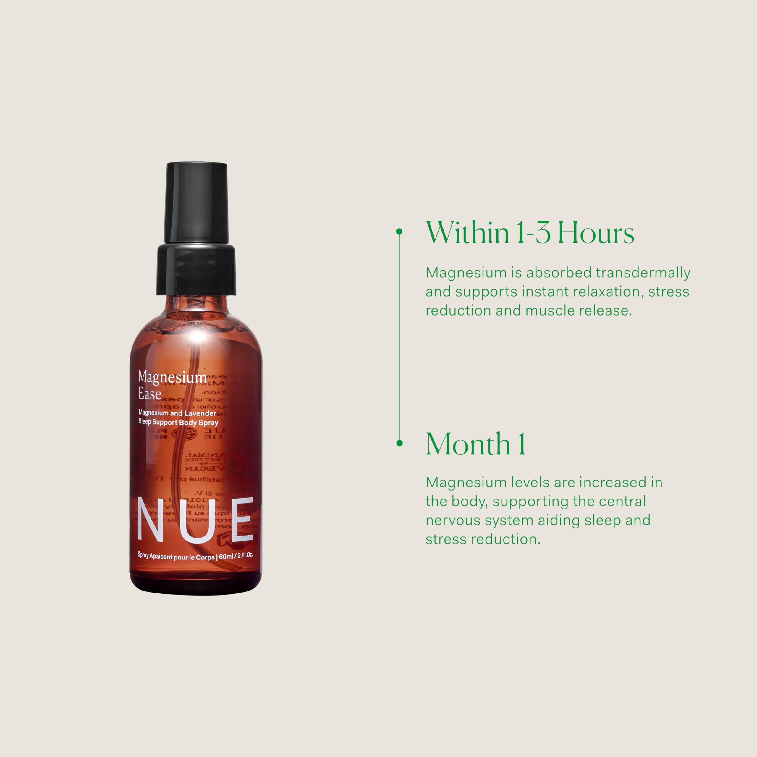 The Nue Co Magnesium Ease spray by the bedside suggesting sleep support