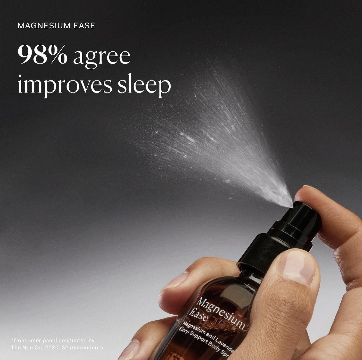 The Nue Co Magnesium Ease spray massaged into clean skin after a workout to ease tension