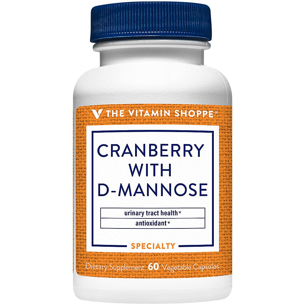 Close-up of Cranberry concentrate and D-Mannose on package