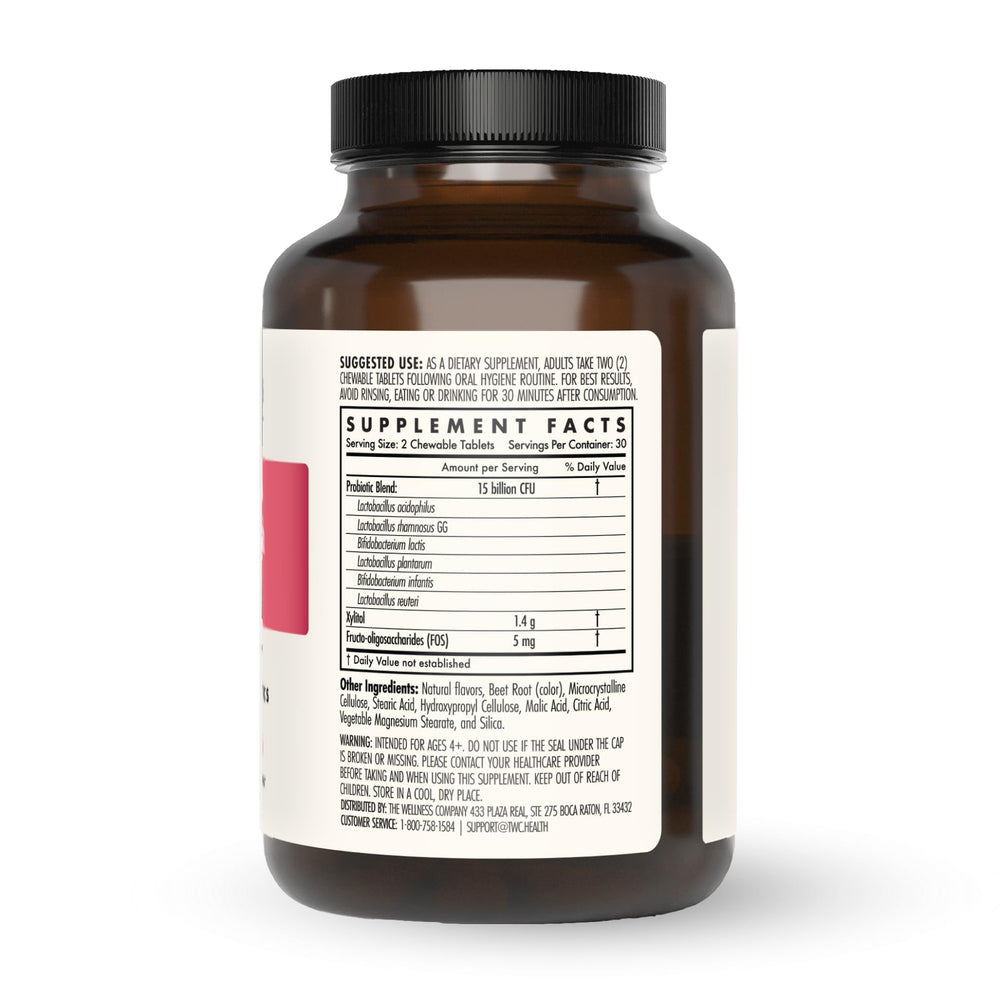 Close-up of Dental Health Probiotic chewable tablets