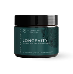 The Wellness Company Longevity bottle front label on white background