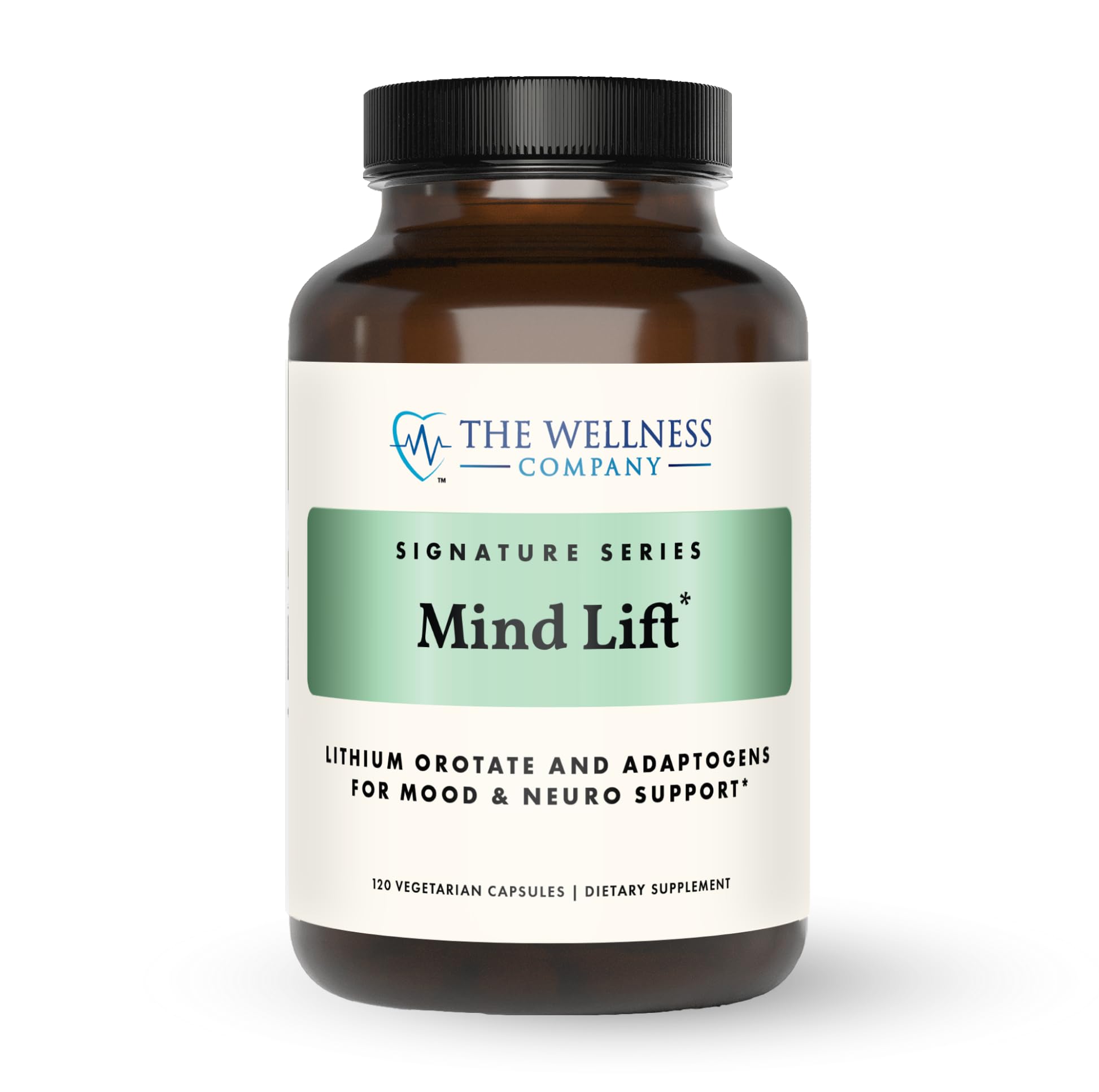 The Wellness Company Mind Lift bottle with capsules for mood support and focus.